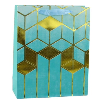 Torba Prezentowa Papierowa Wzory Geometryczne Złote 32 x 26 x 12 cm