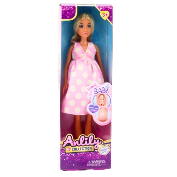 Lalka Dla Dzieci Anlily Księżniczka Długie Ciemne Włosy Żółta Sukienka