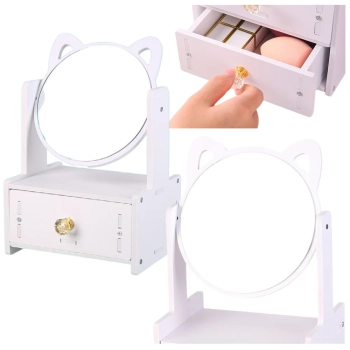 Mini Toaletka Lusterko Do Makijażu Szuflada Uszy Drewniana Biała