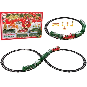 Zestaw Świąteczny Kolejka Lokomotywa Tory Sanie Mikołaj Światła 260 cm Długości