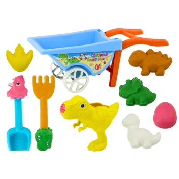 Zestaw Zabawek Do Piasku Toczka Sześć Foremek Konewka Dinozaury