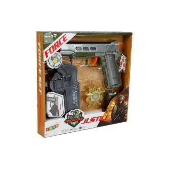 Zestaw Policyjny Pistolet 20cm Odznaka Gwizdek Kabura Efekty Świetlne Dźwięk