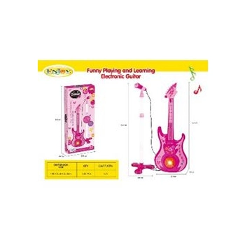 Gitara Elektryczna Dla Dzieci Statyw Mikrofon Różowa