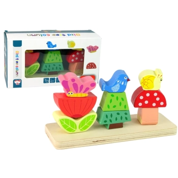 Drewniane Klocki Układanka Kwiat Motyl Ptak