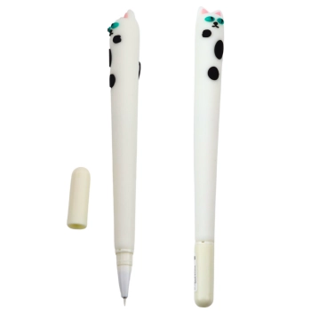 Długopis Żelowy Kot Niebieski Tusz Zatyczka Łatki Biały 16,5cm