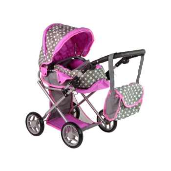 Wózek Spacerówka 2 w1 z Torbą Szaro Różowy Gwiazdki