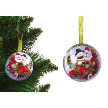 Świąteczna Bombka Metalowa Ozdoba Na Choinkę Mikołaj z Bałwanem Zielona