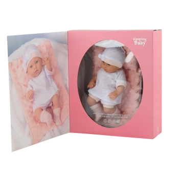 Lalka Bobas W Białej Piżamce Czapeczka Kołderka Podusia