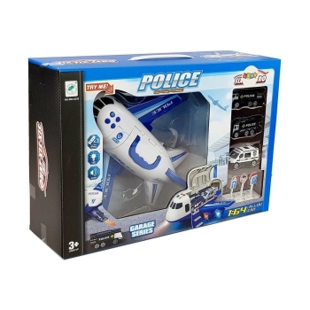 Samolot Rozkładany Policyjny z Autkami 1:64 ze światłami i dźwiękiem