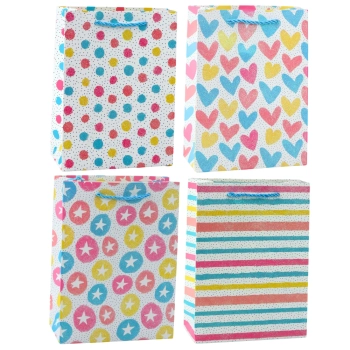 Torba Prezentowa Serca Gwiazdki Kropki Paski Kolorowe 23 x 18 x 10,5 cm