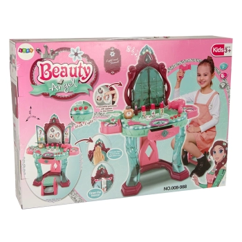 Zestaw Piękności Toaletka z Lustrem Światła Dźwięk Biżuteria Ciemny Róż