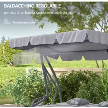 Huśtawka Czteroosobowa Ogrodowa Bujana Daszek Wolnostojąca Szara