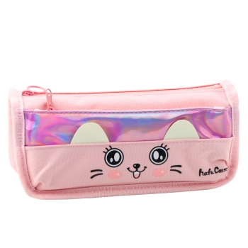 Piórnik Szkolny Z Kotem Dwie Kieszenie Różowy 21,5cm