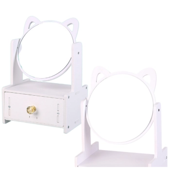 Mini Toaletka Lusterko Do Makijażu Szuflada Uszy Drewniana Biała