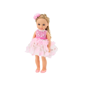 Lalka Różowa Sukienka Długie Włosy Spinka Szczotka 38cm