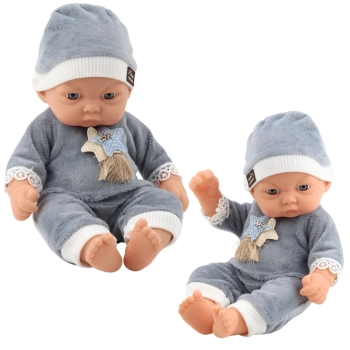 Lalka Bobas W Szarej Piżamce z Gwiazdkami Czapeczka