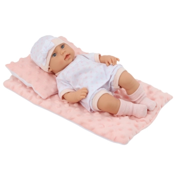 Lalka Bobas W Białej Piżamce Czapeczka Kołderka Podusia