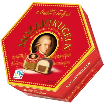 MaitreTruffout Mozartkugeln Luksusowe Pralinki z Marcepanem i Orzechami Laskowymi w Delikatnej Mlecznej Czekoladzie 300 g