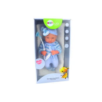 Lalka Bobas Sweterek w Paski Czapeczka Szalik Niebieski