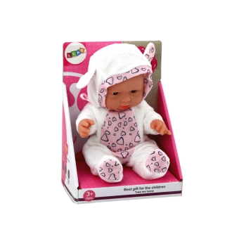 Mała Lalka Bobas Białe Ubranko Czapeczka Kokardka Uszy