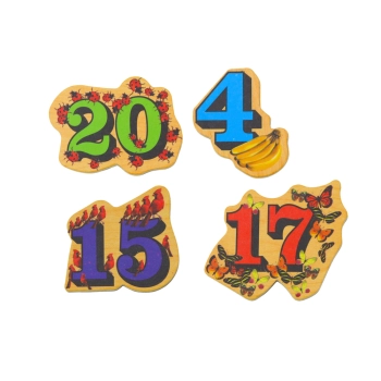 Zestaw Magnesy Drewniane Cyfry Obrazki 20 Sztuk