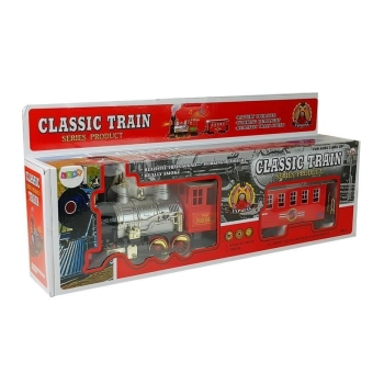 Kolejka Pociąg Klasyczny na Baterie Dym Dźwięk Efekty Świetlne