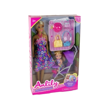 Zestaw Lalka Z Dzieckiem W Wózku Spacerowym Akcesoria