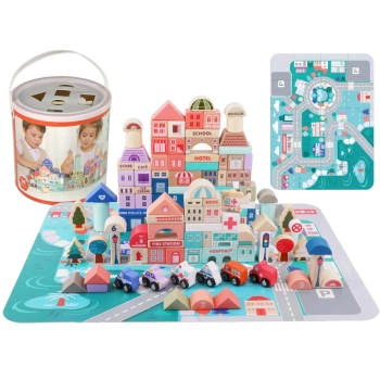 Zestaw Drewnianych Klocków Miasto Litery Puzzle 115 Sztuk