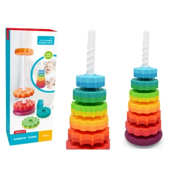 Piramida Obrotowa Wieża Sorter Układanka Tęczowa 6 El.