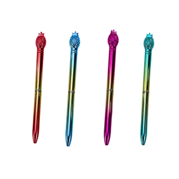 Długopis Z Ananasem W Połysku Złoto Kolorowy Niebieski Wkład 0.7mm Mix