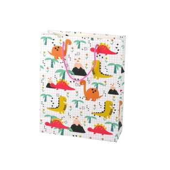 Torba Prezentowa W Kratkę Kolorowa Dinozaury 32 cm x 26 cm x 10 cm