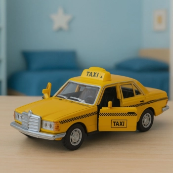 Klasyczny Samochód Taxi Napęd Metalowy Otwierane Drzwi Żółty 1:32