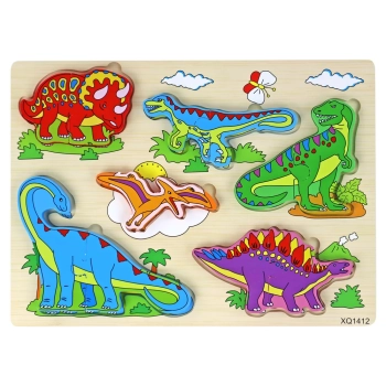 Drewniane Puzzle 3D Dla Dzieci Gra Logiczna Układanka Dinozaury 11 El.