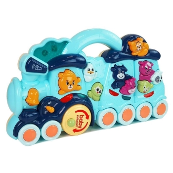 Interaktywna Zabawka dla dzieci Lokomotywa Odgłosy Zwierząt Dźwięk Niebieska