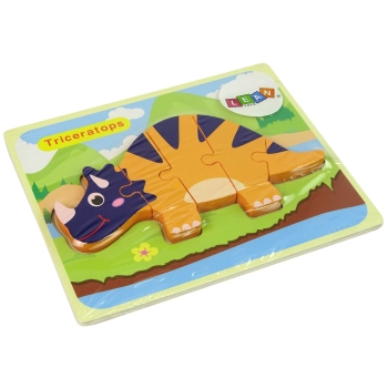 Drewniane Puzzle Dinozaury Triceratops Ankylosaurus Pomarańczowy