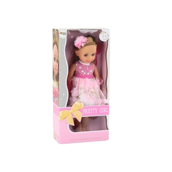 Lalka Różowa Sukienka Długie Włosy Spinka Szczotka 38cm