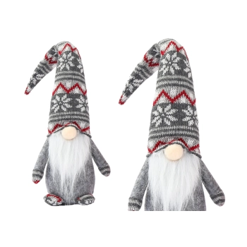 Krasnal Skrzat Świąteczny Szary Czerwone Wzorki 40cm