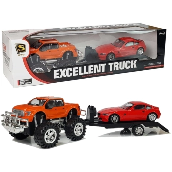 Zestaw Pojazdów Pomarańczowy Monster Truck Czerwone BMW Laweta 58 cm