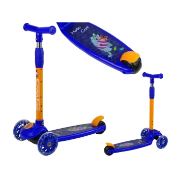 Hulajnoga Balansowa Trójkołowa Cienkie Świecące Koła Granatowa Kot