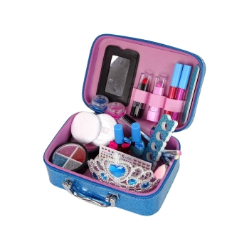 Zestaw Do Makijażu Robienie Paznokci Kuferek Niebieski Brokaty Błyszczyki