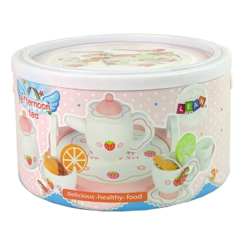 Drewniany Zestaw Do Herbatę Różowy Kwiatki Dzbanek Taca