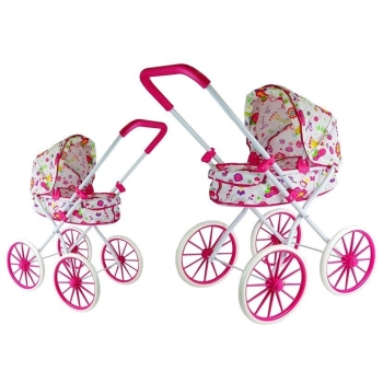 Wózek dla Lalek Głęboki Retro Duże Koła w Kwiatki