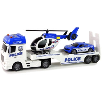 Zestaw Policja Laweta Ciężarówka Autko Helikopter Dźwięk Światła