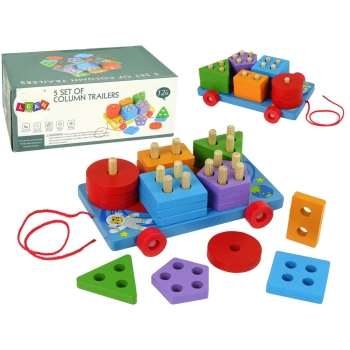 Drewniane Klocki Platforma Na Kółkach Niebieska Sorter Kształty Układanka