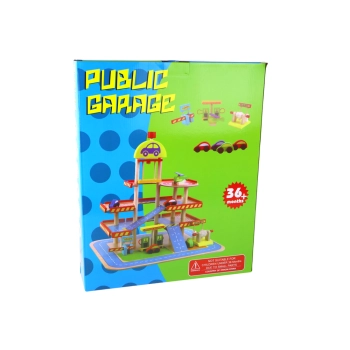 Drewniany Parking Piętrowy Zestaw Autka Akcesoria