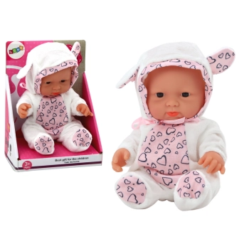 Mała Lalka Bobas Białe Ubranko Czapeczka Kokardka Uszy