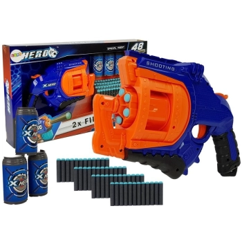 Pistolet na Piankowe Naboje 48 sztuk Obrotowy Magazynek Niebiesko- Pomarańczowy