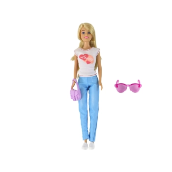 Lalka Dla Dzieci Anlily Długie Blond Włosy Torebka Okulary Biała Bluzka