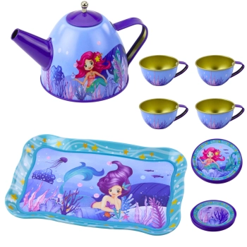 Zestaw Do Herbaty Metalowy Dla Dzieci Filiżanki Czajnik Tacka Syrenka
