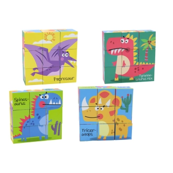 Edukacyjne Puzzle 6w1 Klocki Układanka Kostki 6 Obrazków Dinozaury 9 El.